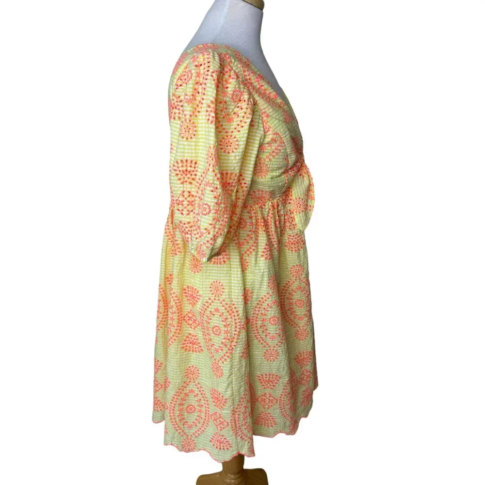 LILLY PULITZER Sarafina Short Sleeve Dress Calla Yellow Gingham Seersucker ISL 8